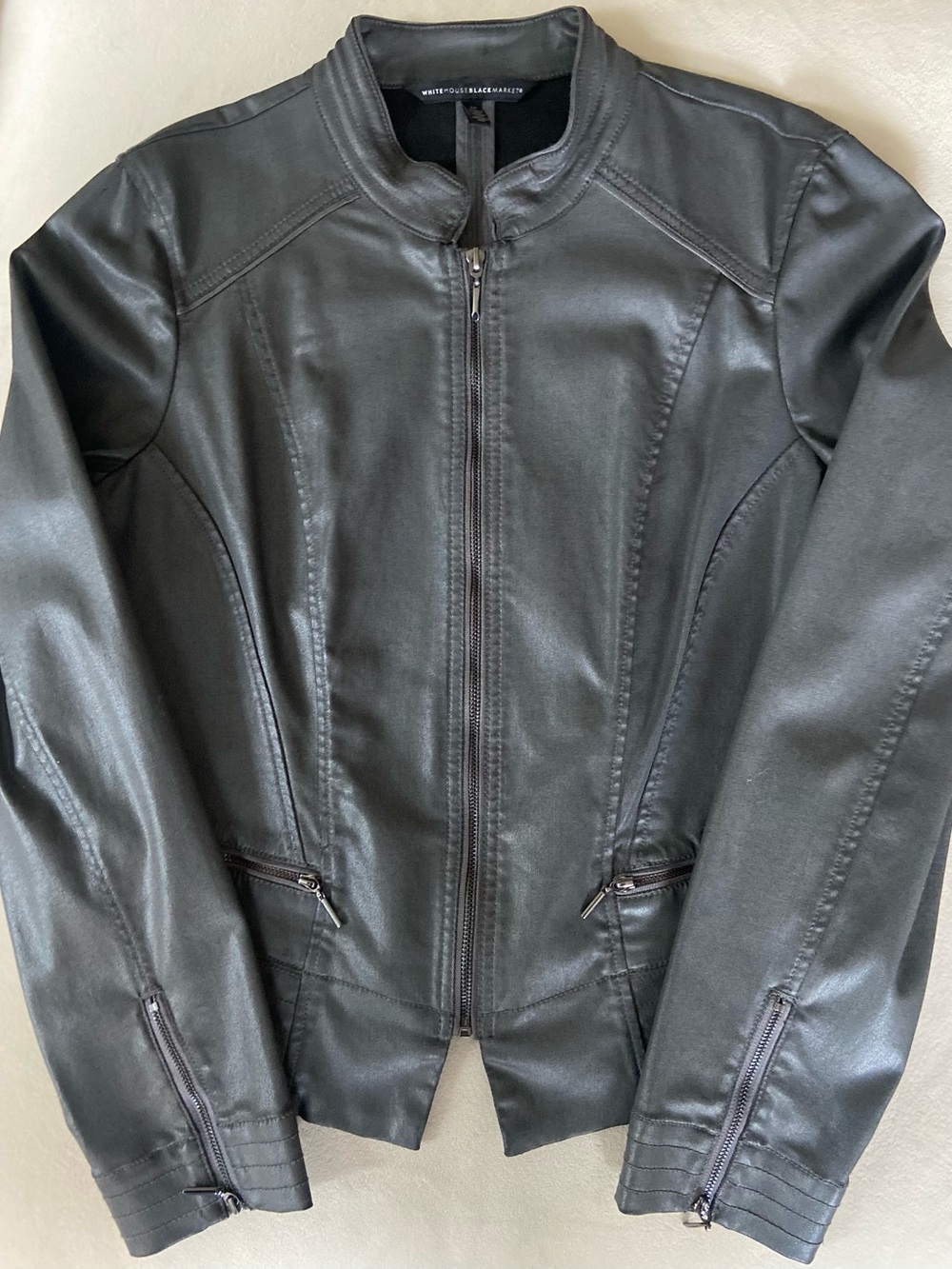 White House Black Market Black Faux Leather Zip-Front Jacket